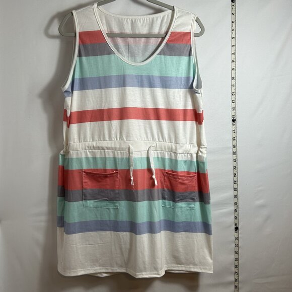 Other - Womens casual striped sleeveless pocketed swim cover‎ with drawstring waist